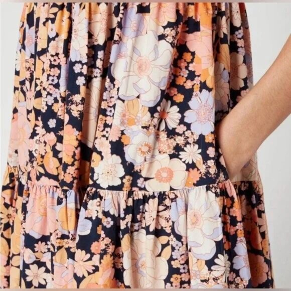 Free People Park Slope Maxi Dress Dark Combo With Pockets Size Large - Picture 8 of 16